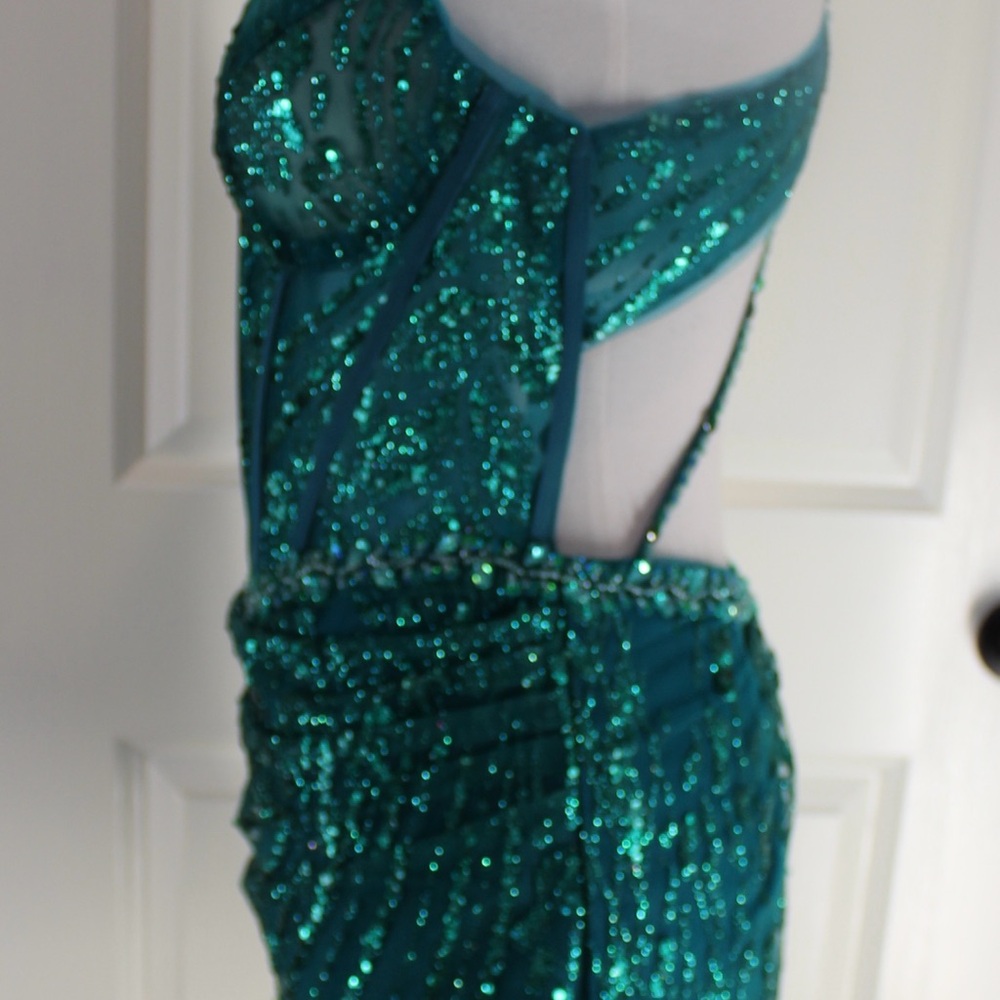 Sparkly Dark Teal Bodycon Corset Short Homecoming Dress With Sequins
Size 6 - Picture 11 of 16